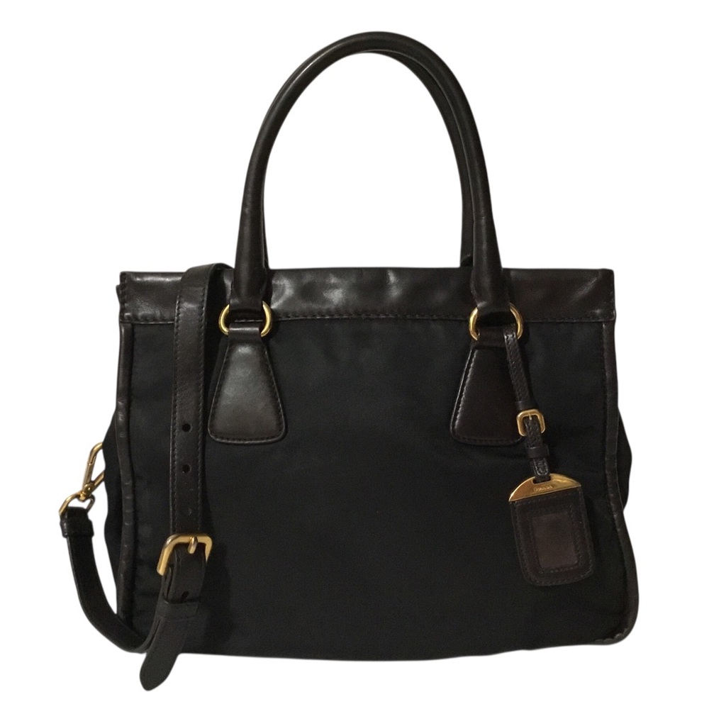 Authentic Prada Black Leather  Nylon Small Tote Bag